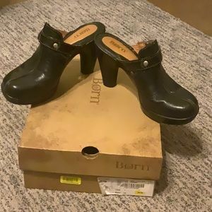 Born size 7 black leather mules